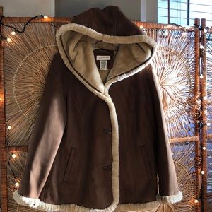 Jones New York faux suede leather coat tan fur